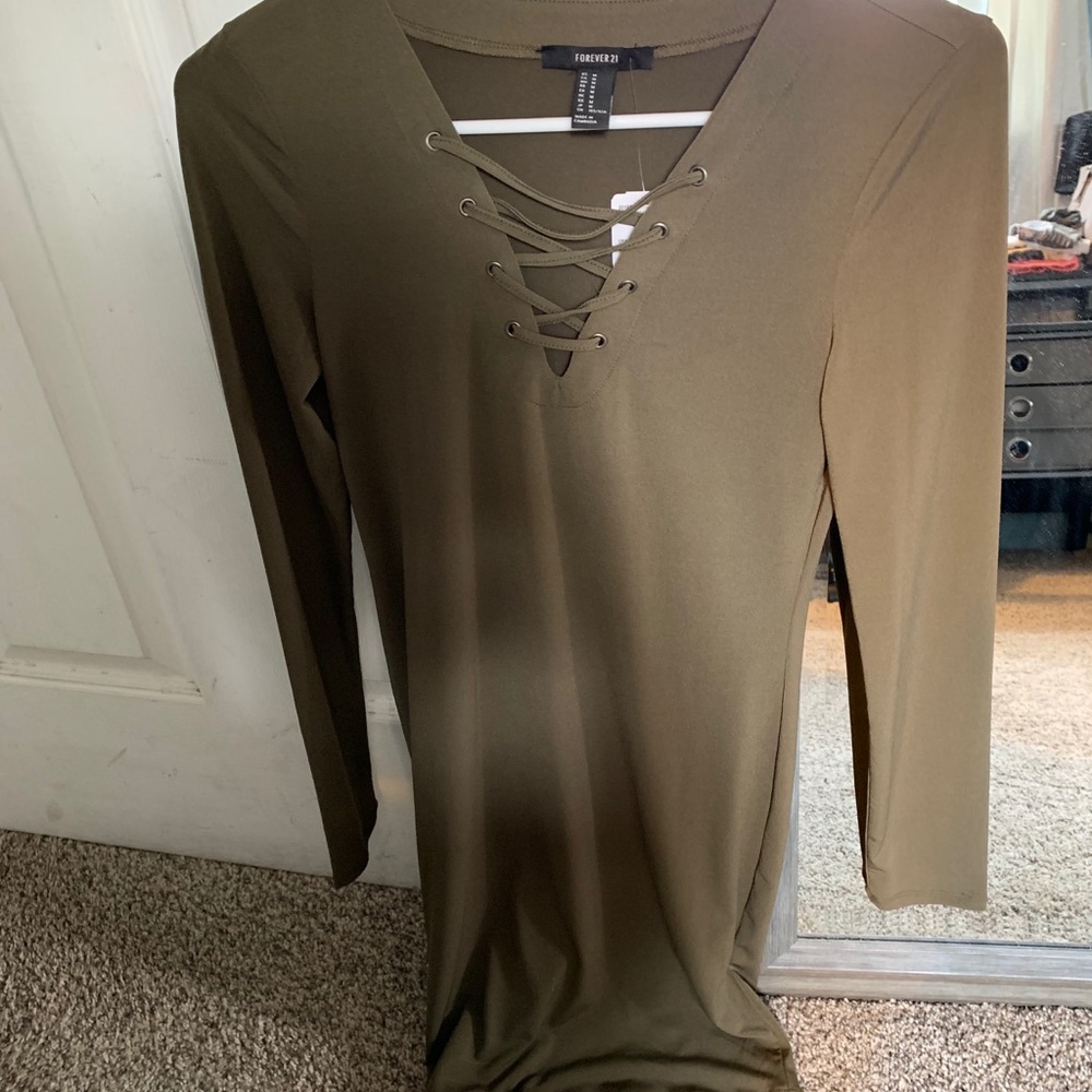 Olive green fitted dress